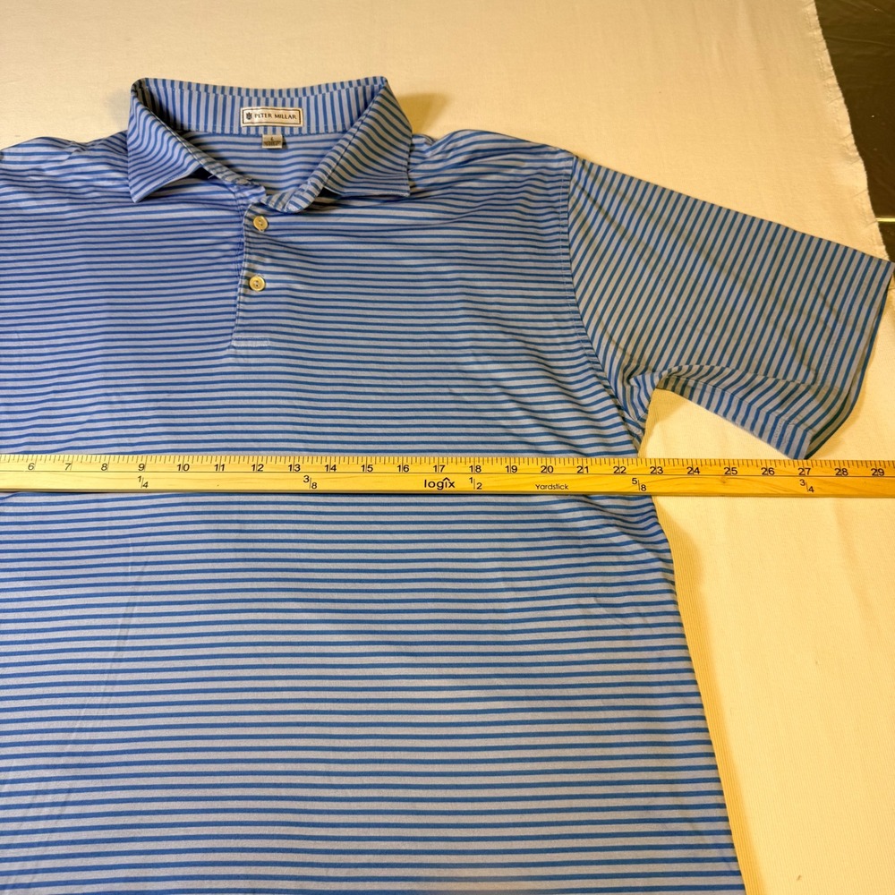 Peter Millar Polo Shirts Bundle Size L Green Blue Striped 100% Cotton 2 Pack - Picture 12 of 13